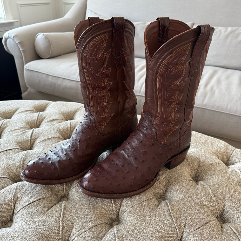 Tecovas Mahogany Brown Ostrich Cowboy Boots 12.5 EE